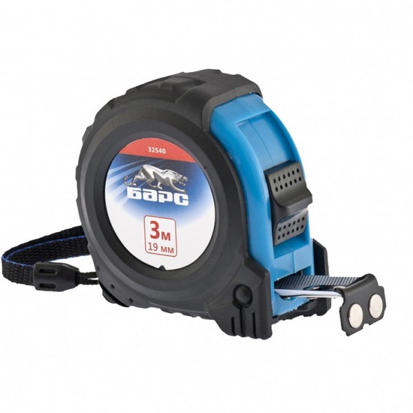 Рулетка Вектор 3 м х 19 мм, утолщенное полотно, магнитный зацеп, обрезиненный корпус Барс 32540
