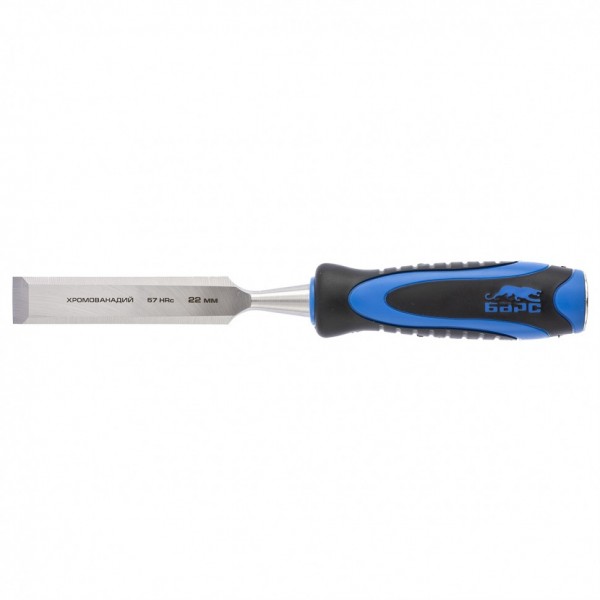 Долото-стамеска, плоская, 22 мм, двухкомпонентная рукоятка, металлический затыльник Барс 24647