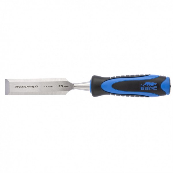 Долото-стамеска, плоская, 26 мм, двухкомпонентная рукоятка, металлический затыльник Барс 24651