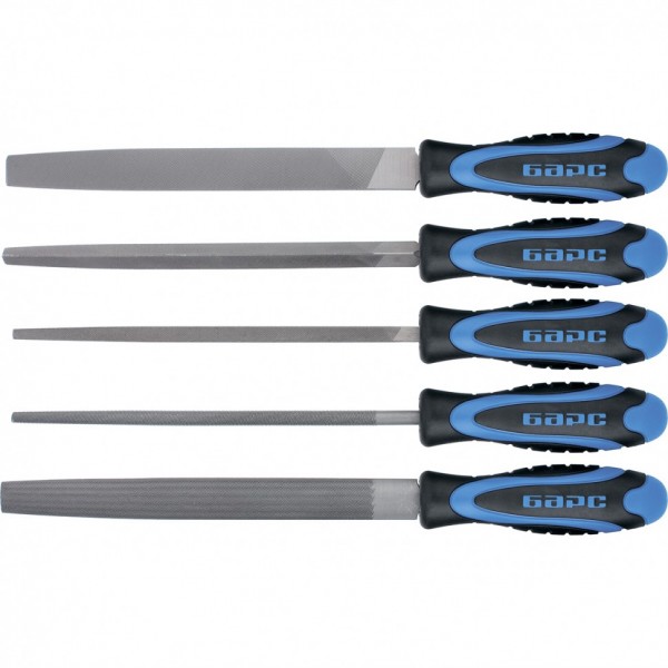 Набор напильников 200 мм, 5 шт, двухкомпонентная рукоятка Барс 15854