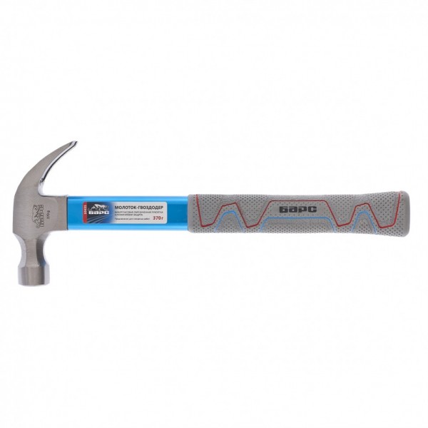 Молоток-гвоздодер 370 г, фибергласовая обрезиненная рукоятка, алюминиевая защита Барс 10455